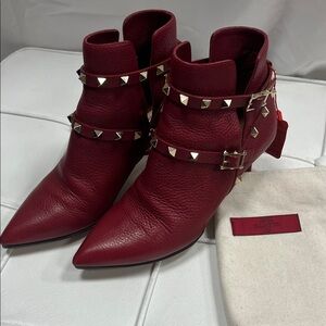Valentino Burgundy Studded Ankle Boots